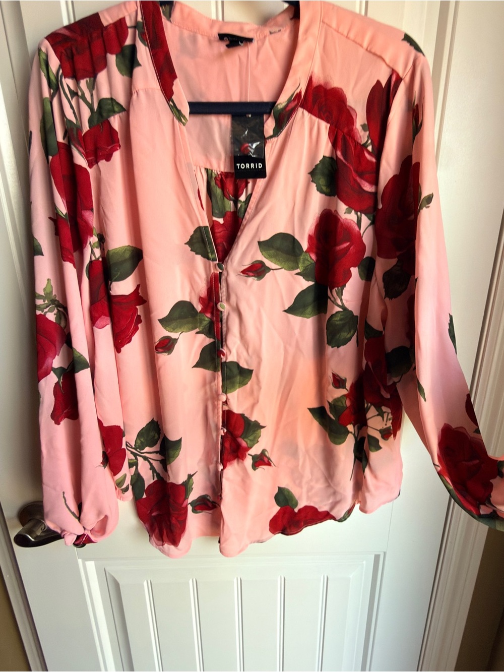torrid Pink Floral V-Neck Button-Front Blouse